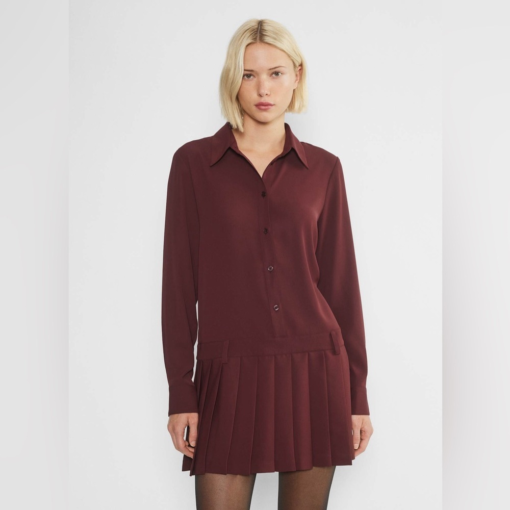 Sunday Best Yale Dress Collared Burgundy Button Up Long Sleeve Size Medium